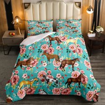 Horse Bedding Set Queen Chic Retro Blossom Comforter Set For Kids Girls Teens Ga - £71.93 GBP