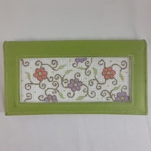 Handpainted Needlepoint Canvas Floral Pansy Wallet Billfold Checkbook 18... - $44.95