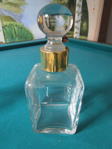 FAMA SQUARE CRYSTAL DECANTER BOTTLE GOLD PLATED COVER MIDCENTURY ITALY - $123.75