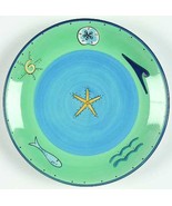 Brushes K.I.C. Hand Painted, Coupe Salad Plate Blue Green Ocean Seaside ... - $288.59 MXN