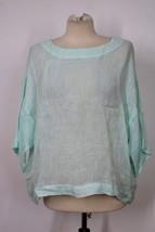 Pure J Jill XS Sea Green Woven Gauze Linen Boxy 3/4 Sleeve Oversized Top - £22.72 GBP