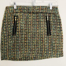 J Crew Multi Colored Tweed Shimmer Skirt Sz 4 Wool Blend Mini Zip Pocket Pencil - £14.85 GBP
