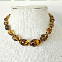 Vintage Czech Faceted Topaz Color Glass Beaded Necklace Sterling Silver Clasp - £39.71 GBP