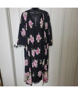 VTG Oscar de la Renta Pink Label M/L Black Pink Roses Floral Robe Nightg... - $79.87 CAD