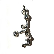 Silver Color Jumping Cheerleader with Pom Poms Charm Pendant - £18.28 GBP