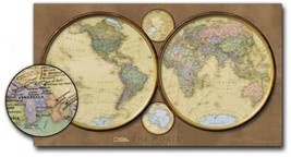 World National Geographic - 20" x 43" Wall Map (Hemispheres - Laminated) - $29.99