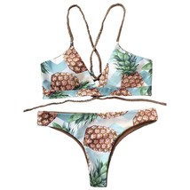 Pineapple Print Strappy Bikini Set - $11.38+