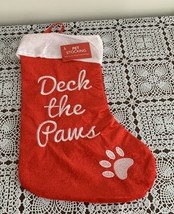 Dog PET Christmas Stocking Deck The Paws Design 14 Inch Red White  Brand... - £9.86 GBP