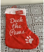 Dog PET Christmas Stocking Deck The Paws Design 14 Inch Red White  Brand... - £9.91 GBP