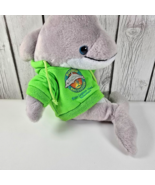 Dolphin Encounters Plush Dolphin Toy Green Hoodie Bahamas Souvenir Gray 10” - $19.80