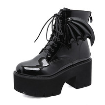 Hion angel wing ankle boots high heels patent leather womens platform boots punk gothic thumb200