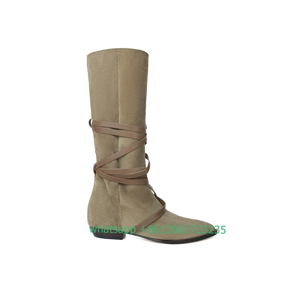 Cavalier Boots Women 2023 New Retro Style  Up Western boy Boots Pointed Toe Low  - $74.21