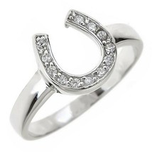 0.12Ct Simulated Diamond Horseshoe Symbol Lucky Ring 14K White Gold Plated - £81.48 GBP