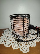 Natural Himalayan Salt Lamp Round Black Metal Lighted Basket - £23.74 GBP