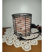 Natural Himalayan Salt Lamp Round Black Metal Lighted Basket - £23.22 GBP