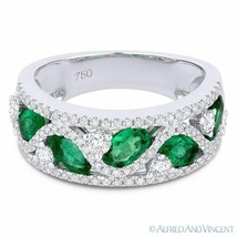 2.07ct Oval Cut Natural Oval Cut Emerald &amp; Diamond Pave Ring in 18k White Gold - £4,844.88 GBP