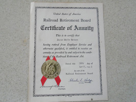1938 Railroad Retirement Board Annuity Certificate Awarded To Jacob White Beauer - £27.65 GBP
