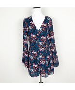 Timing Navy Blue Floral Short Romper Jumpsuit Women Size M Long Sleeve V... - $6.91