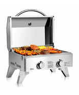 2 Burner Portable Stainless Bbq Table Top Propane Gas Grill Outdoor Camp - £201.91 GBP