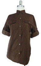 Lauren Ralph Lauren Roll Up 3/4 Sleeve 100% Cotton Button Front Brown Sh... - $24.95