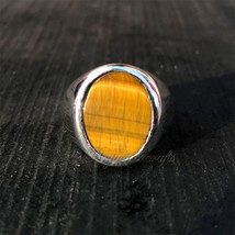 Golden Tiger Eye Ring Unisex 925 Sterling silver Rings Gift for Him Pinky Signet - £43.81 GBP