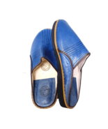 Classic Blue Leather Babouche – Handmade Moroccan Slippers - $80.00