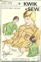 Kwik Sew Sewing Pattern 426 Boys Junior Jean Jacket Chest Size 30&quot; - 34.5&quot; Uncut - £7.83 GBP
