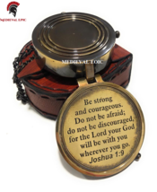 Be Strong Courageous Engraved Compass Directional Magnetic Pocket Personalized  - £30.85 GBP