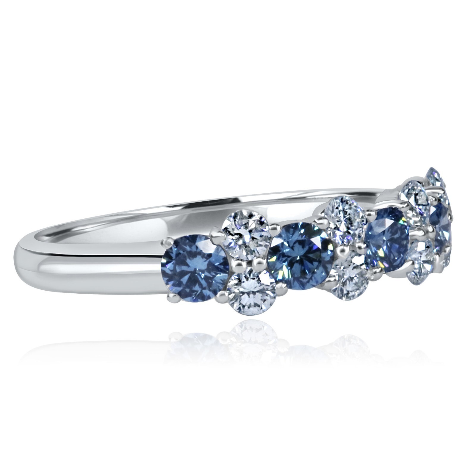 1.00 Ct Blue and White Lab Grown Diamond Alternating Wedding Band 14k white Gold Item image 5