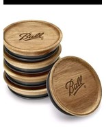 Wooden Ball Mason Jar Lids Authentic Acacia Storage 5-Pack Reg. Mouth Br... - $16.16 CAD