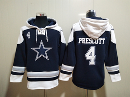 Dak Prescott #4 Dallas Cowboys Navy Lace-Up Pullover Hoodie - Hoodies &amp; - £47.95 GBP