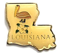 Vintage Louisiana State Map Pin Pelican Bird Magnolia Flower Travel Souv... - $186.75 MXN