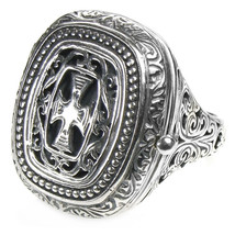  Gerochristo 2602 -Sterling Silver Medieval Byzantine Cross Poison Ring / size 7 - £315.35 GBP
