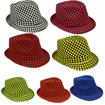 Checkered Fedora Hat - Trilby Fedora Hat Neon Color Checkered Design - $11.63+