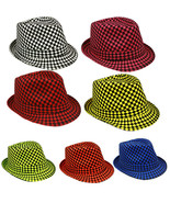 Checkered Fedora Hat - Trilby Fedora Hat Neon Color Checkered Design - £9.26 GBP+