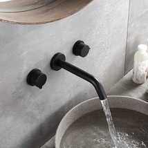 SMALIIBUSS Matte Black Bathroom Faucet-Double Handle Wall Mount Brass Basin - £103.10 GBP
