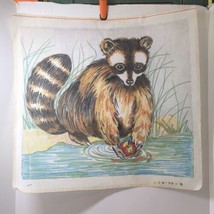 Racoon with Apple Needlepoint Canvas 21&quot; x 20&quot; 10 Count Penelope - £31.12 GBP