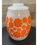 Bartlett Collins Orange Daisies on White Daisy Glass Cookie Jar EUC! - $1,218.54 CAD