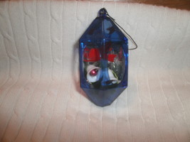 Vintage Christmas Ornament , Blue Plastic Hexagon with White Bells Inside - $6.81 CAD