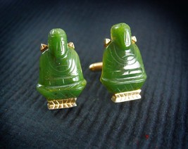 Vintage Jade Buddha Cufflinks Chinese Oriental Asian Good Luck Cool Gift for men - £140.74 GBP