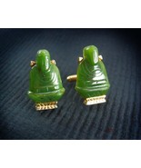 Vintage Jade Buddha Cufflinks Chinese Oriental Asian Good Luck Cool Gift... - £138.26 GBP