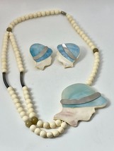 Art Deco Figural Flapper Necklace Earrings Jewelry Set Cloche Hat Early Plastic - £74.38 GBP