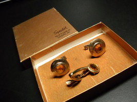 Speidel Cuff Links and Tie Bar 14kt Gold Overlay Original Gold Presentation Box - £10.21 GBP