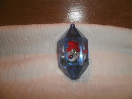Vintage Christmas Ornament , Blue Plastic Hexagon with White Bells Inside  - $6.81 CAD