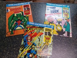 Lot of 3 Vinyl Power Records and Book Star Trek Superman Spiderman - £38.26 GBP