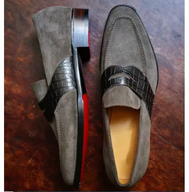 New Gray Handmade Suede Formal Moccasins/ Slip Ons Dress Shoes For Mens. - $149.99+