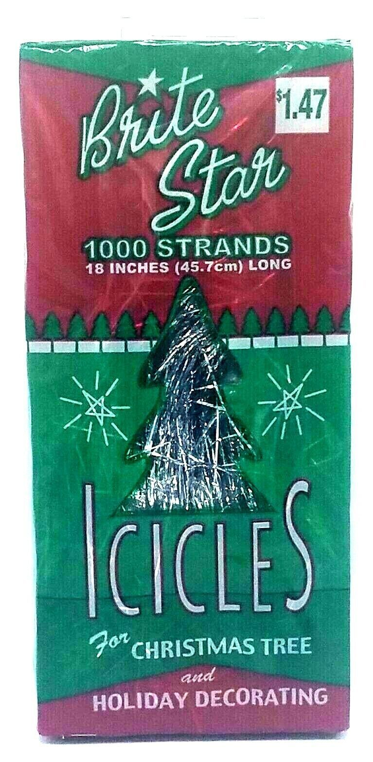 NOS VTG Christmas Tree Tinsil 1000 Strands 18"  Brite Star Silver Shiny Icicles - $11.83