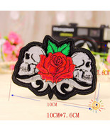 PROFESSIONALLY EMBROIDERED BEAUTIFUL TWIN SKULLS WITH RED ROSE PATCH - £2.66 GBP