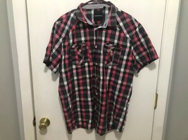 Clockhouse Plaid Short Sleeve Men&#39;s Shirt Size XL Polyester Blend Pockets - £7.89 GBP