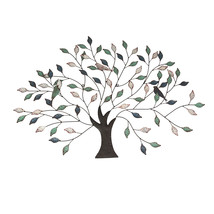 36 inch Tri Tone Leaves Birds In Branches Metal Tree Indoor Outdoor Wall Hanging - £50.44 GBP
